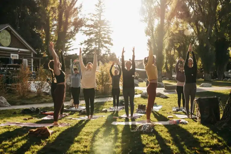 Adult engaging in gentle outdoor movement as part of depression and movement therapy in occupational therapy