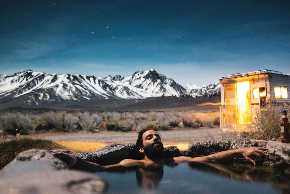 Man swimming in spring